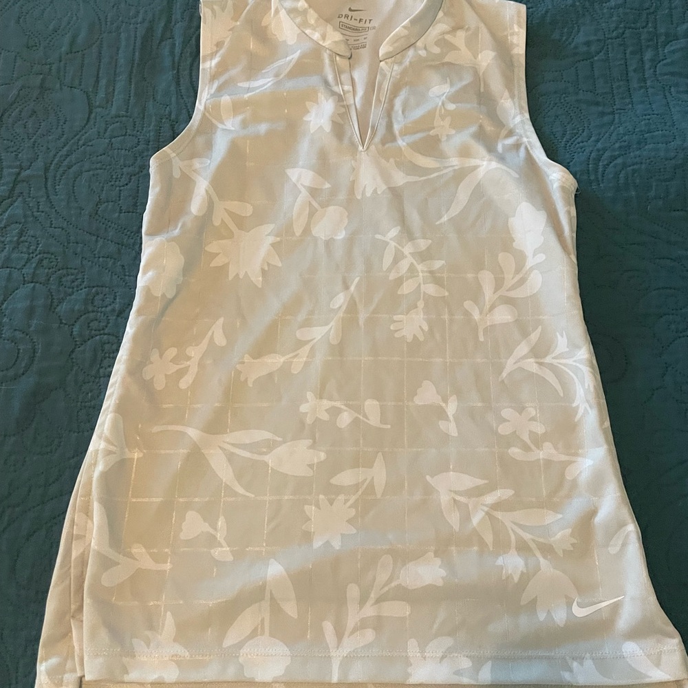 Nike Women's Cream Floral Sleeveless Golf or Tennis Tank Top